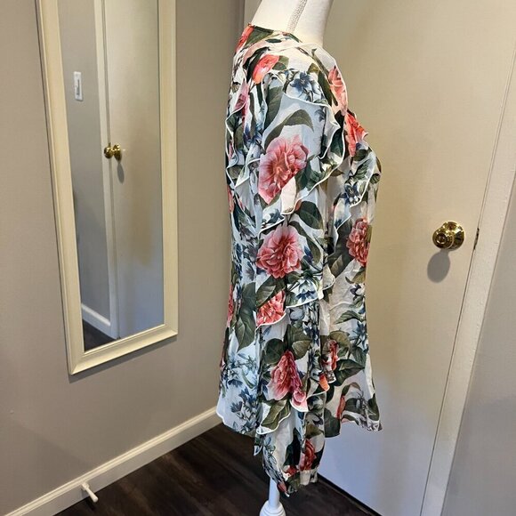 NWT Nicholas Floral Print 100% Silk Belle Ruffle Long Sleeve Blouse, Size 8 - Picture 9 of 16
